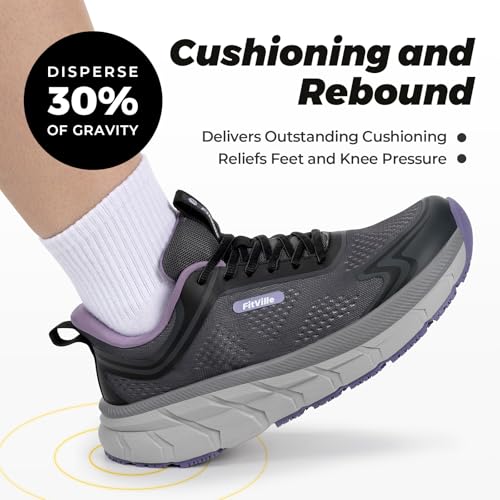 Women's Wide Toe Box Walking Shoes Breathable Sneakers Non-Slip Athletic Tennis Running Shoes for Swollen Feet Heel Pain Relief - FlowCore V63