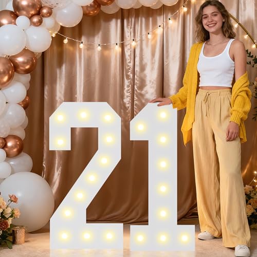Image of Pooqla 2.4FT Light Up Numbers for 21st Birthday Decorations, Marquee Numbers 2.4 Feet Tall Party Decor for Her Him, Mosaic Big Sign for 21st Birthday Party Backdrop Decor, Warm White Large Number 21