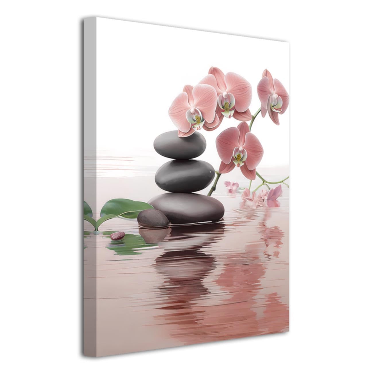 LZIMU Zen Bathroom Wall Art Orchid Flower with Zen Stones Pictures Spa Painting Still Life Canvas Prints for Meditation Spiritual Room Decor Framed (Red, 18L x 12W)