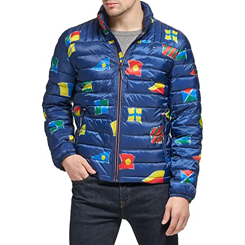 Image of Tommy Hilfiger Mens Embroidered Logo Puffer Jacket