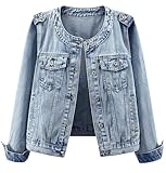 Kedera Women's Denim Jacket Button Down Round Neck Long Sleeve Washed Cute Jean Jackets