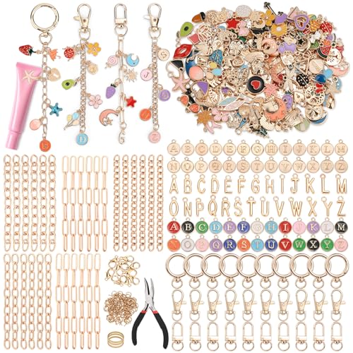 500Pcs Charms Lip Gloss Keychain Making Kit DIY Craft Supplies with Charms Key Chain Hooks Jump Rings Lobster Clasps Chains & Tools Jewelry Making Kit for Custom Keychains Valentines Gifts
