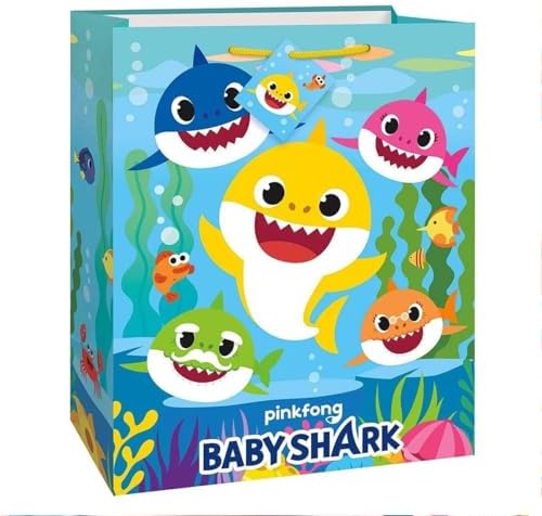 Baby Shark Multicolor Paper Gift Bag - 13" x 10" (1 Pc) - Vibrant Paper Bags, Perfect for Kids Parties & Birthdays image 4