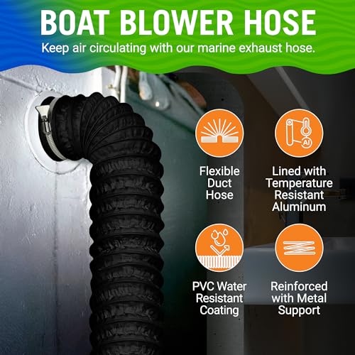 Image of Boat Blower Hose, 4 Inch Marine Exhaust Hose, 10 Ft Flexible PVC Duct | Bilge, Engine Compartment, Galley, Head, or Dryer Vent, Black