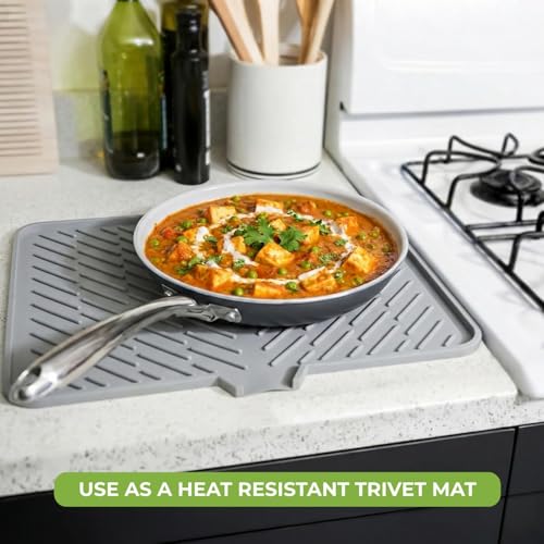 Image of CELA Silicone Dish Drying Mat for Kitchen 40 x 30 cm | Non-Slip Heat Resistant Kitchen Drying Pad with Drain Lip | Quick Dry Dish Drainer Mat for Plates, Cups & Utensils | Countertop Water Protection
