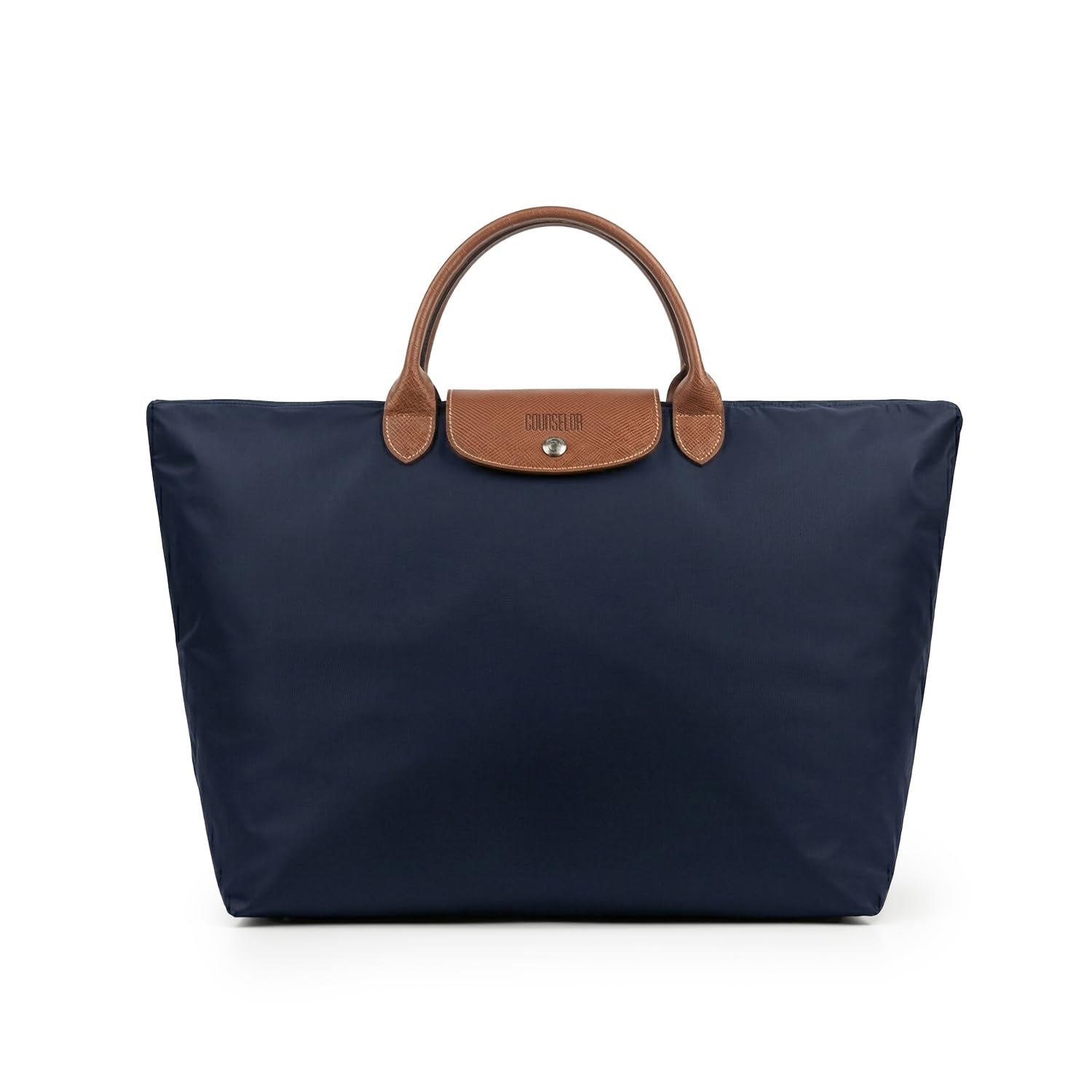 Fold X 33L Foldable Travel Duffle Bag, Sophisticated Navy Weekender Tan Vegan Leather Accents, Business Travel, Lightweight Packable Gym & Sports Bag Portable Carry-On Luggage,Color Navy-image-42