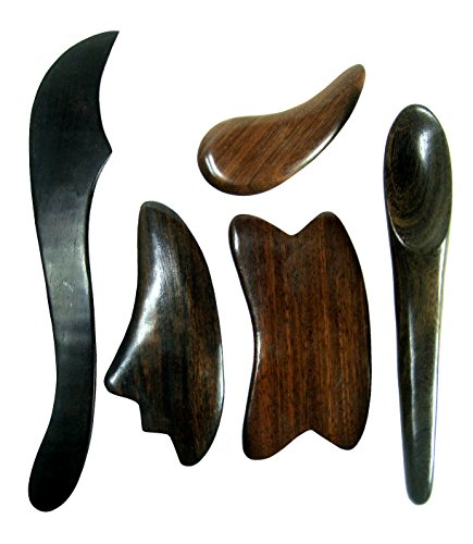 NareeGreen 5 Pieces Difference Guasa Gua-sha Scraping Tool for the Patient's Neck, Chest, Face - Back - Eyes Relieve Fatigue - Black Wood