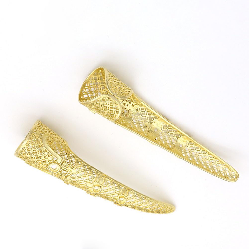 Healifty Royal Style Long Hollow-Out Delicate Nail Covers Lightweight Copper Fingernail Guards for Cosplay Performance and Halloween