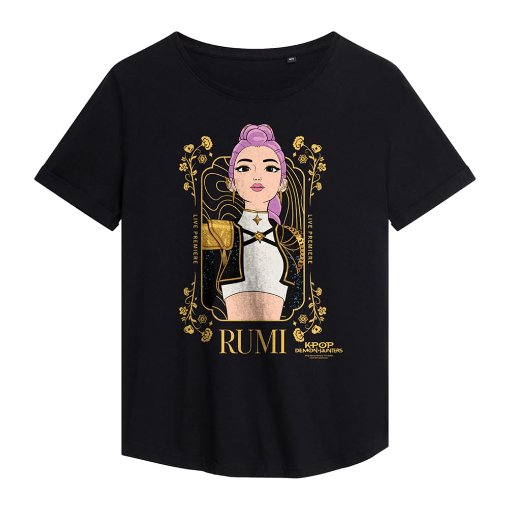 Kpop Demon Hunters Rumi Golden Frame Ladies Fashion T Shirt, Black, Medium