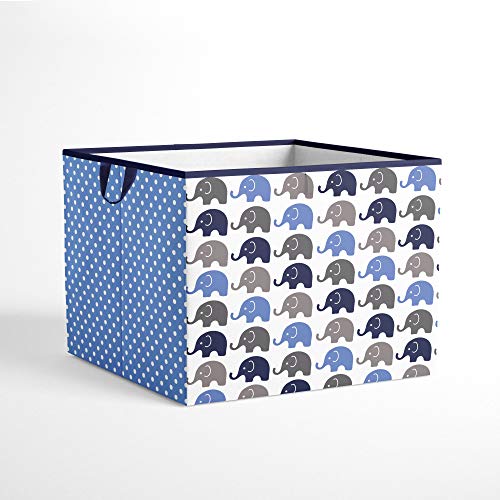 Bacati - Storage Tote (Large 14 X 14 X 10 Inches, Elephants Blue/Grey) #TOP4
