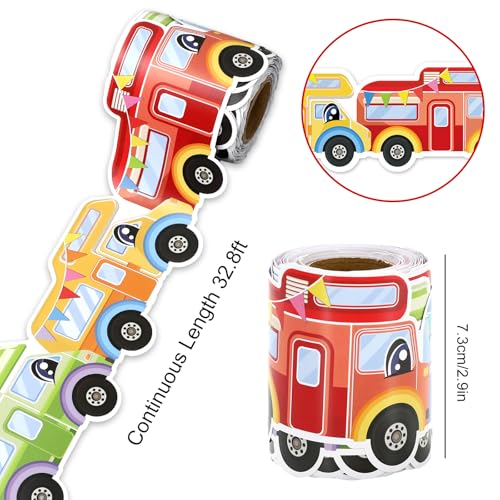 Image of Whaline 32.8ft Campervan Bulletin Board Border Colorful Cartoon Car Die-Cut Rolled Border Trim for Camping Party Chalkboard Decoration
