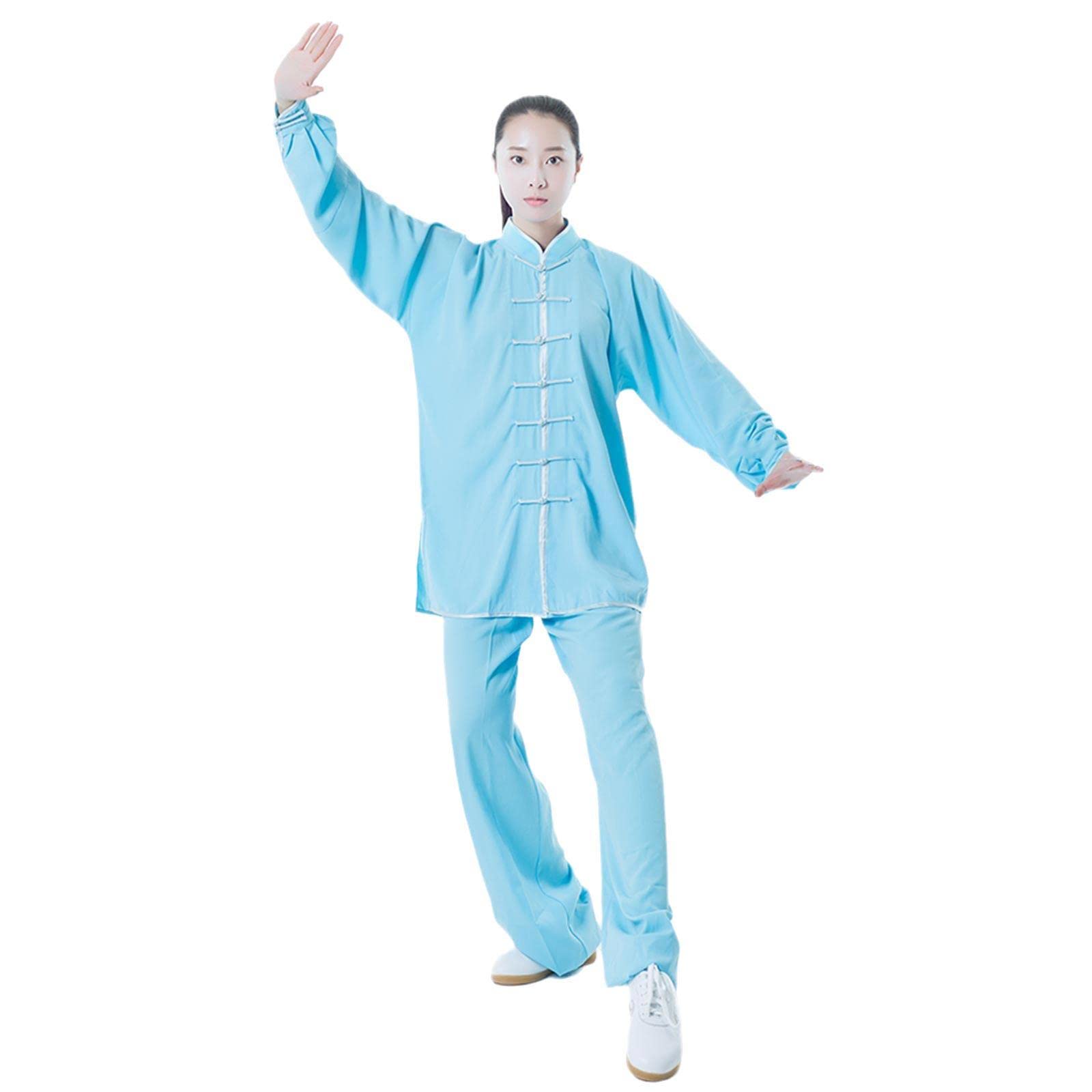 Odzież Tai Chi mężczyźni i kobiety chińskie tradycyjne Tai Chi jednolite z długim rękawem odzież do ćwiczeń Kung Fu odzież do sztuk walki, niebieski-S