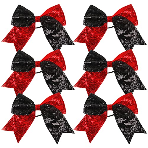 Cheer Bow Metallic Sequin Mermaid 8 Inch 2 Color Cheerleader Cheerleading Jumbo Cheer Bow (Black/Red)