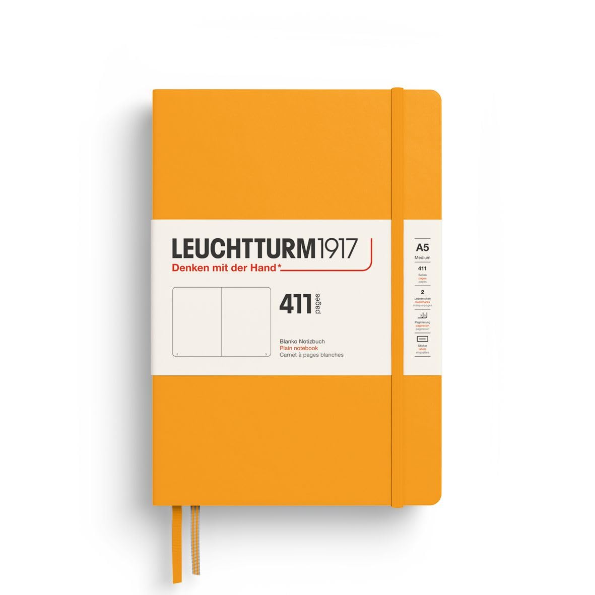 372924 Notebook 411 Medium (A5), Hardcover, 411 Numbered Pages, Rising Sun, Plain, More Thoughts, More Ideas, More Memories, More Pages