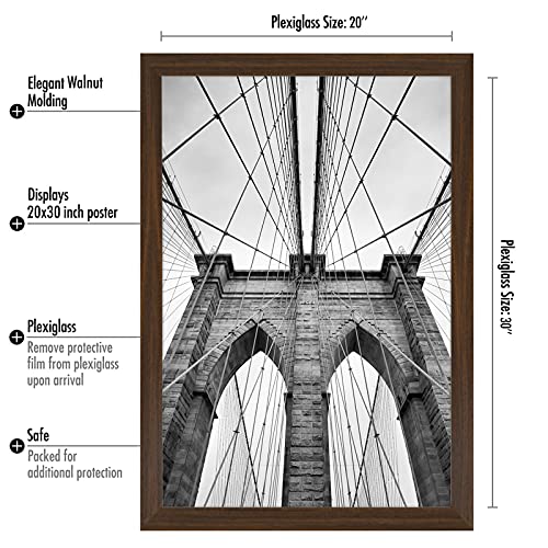 Americanflat 20x30 Poster Frame with Polished Plexiglass - Wide Picture Frames Made of Engineered Wood for Vertical or Horizontal Wall Display - Epic Collection - Walnut