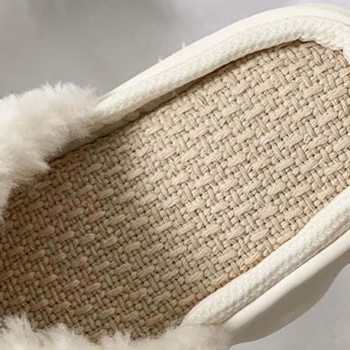 Cute Lamb Slippers Soft Linen Slippers Animal Sheep Summer Cotton Linen Couple's Home Shoes Indoor and Outdoor Open Toe Non-Slip Mute Slippers(8-8.5(240mm), White)3