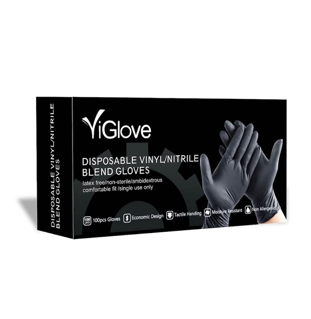YiGlove Black Nitrile Blend Gloves, 100 pcs (Small)