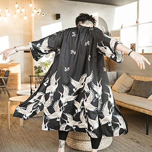 HAORUN Men Japanese Kimono Coat Loose Yukata Outwear Long Bathrobe Tops Vintage2