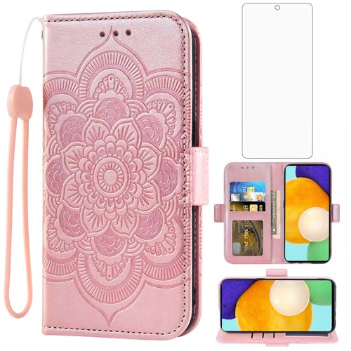 Protection écran verre trempé et étui portefeuille cuir pour Samsung Galaxy A52