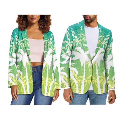 Hawaiian Tropical Flower Couple Matching Long Sleeve Loose Fit One Button Dress Suit Jacket Dress Blazer