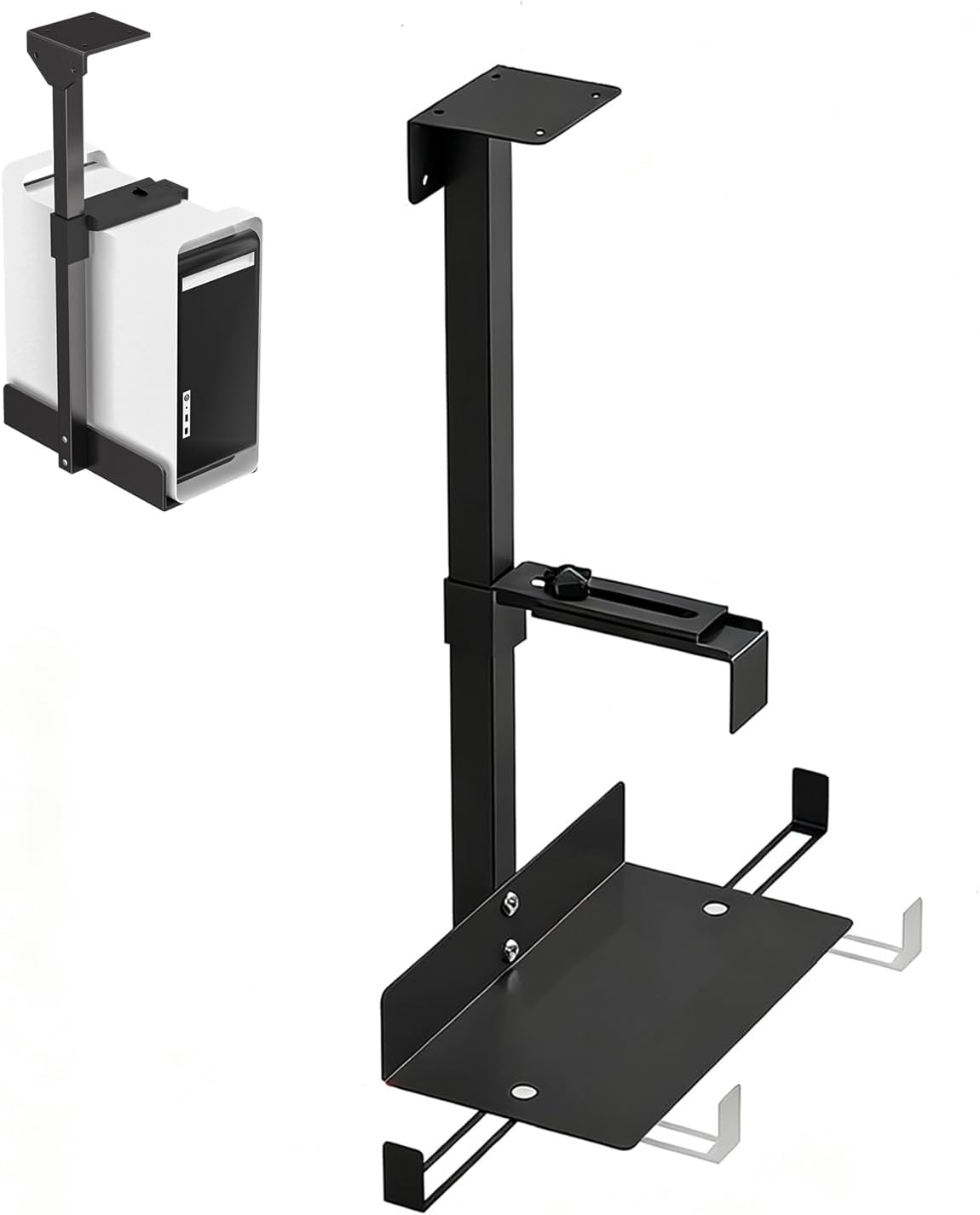 PC Holder Under Desk PC Wall Mount Computer Suspension Holder for Undertable Full Steel Material Adjustable Duty Computer Case Holder Works with Most Hosts