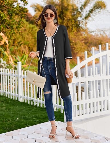 Ekouaer Zipper Robes for Women 3/4 Sleeves Lightweight House Coat Zip Up Bathrobe Soft Nightgown with Pockets S-3XL4