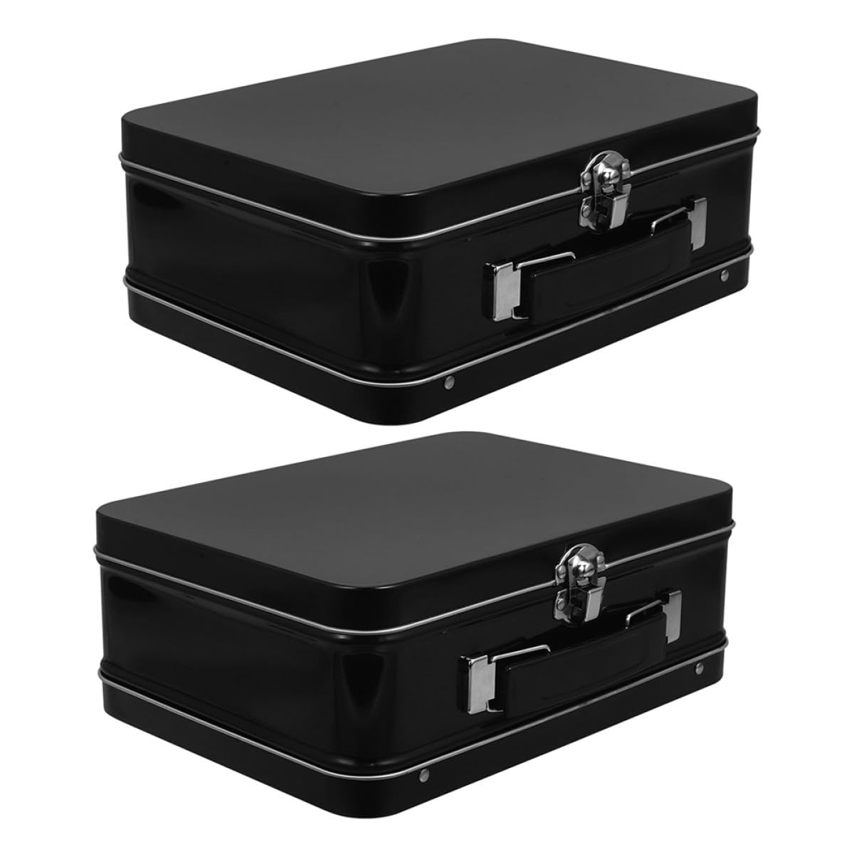 Boîte de rangement vintage en fer-blanc coffret bijoux noir décoratif pour commode x2