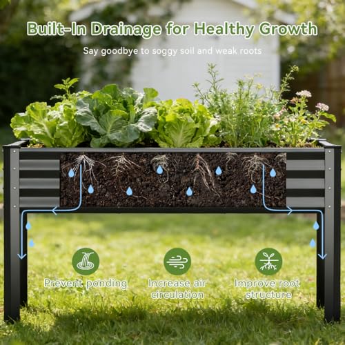 COMHOMA 2 Pack Raised Garden Bed with Legs 4x2x2.5ft,Large Elevated Galvanized Metal Planter Box with Drainage Holes,Outdoor Growing Kit with Gloves Tools for Backyard Patio Lawn,Black by COMHOMA - Image 6