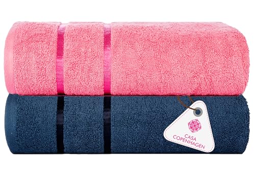 Image of Casa Copenhagen, Super Soft Eternal Collection 2 Pieces 100% Cotton Large Bath Towel (Size : 75 x 150 cm) - Flamingo Pink & Estate Blue