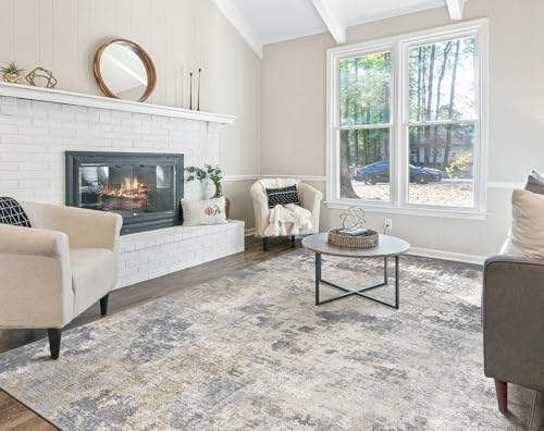 7x10 Area Rug Living Room Rugs - Washable Neutral Modern Abstract Soft Thin Large Rug Indoor Floor No Slip Rug Carpet for Bedroom Under Dining Table Home Office Decor - Blue Grey