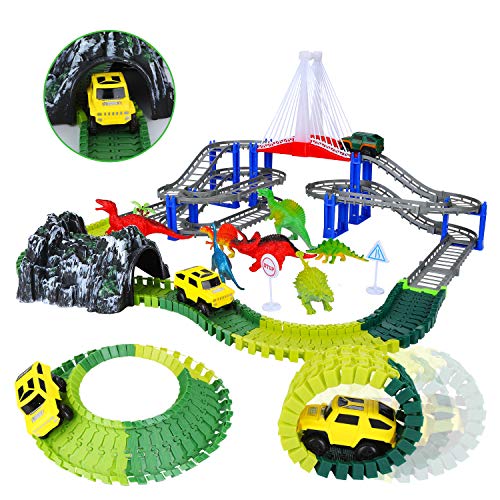 image for NeatoTek Dinosaur Toys 167 Pieces Race Tracks Flexible Train Track Rac