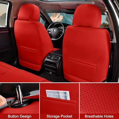 Image of TIEHESYT Leather Car Seat Covers Full Set with Lumbar Support, Waterproof Car Seat Cover, Universal Seat Covers for Cars, Trucks, SUVs, Sedans, Airbag Compatible, Front Pair and Rear, Red