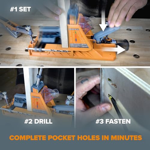 Image of BORA Automatic Pocket Hole Jig with 350 pc Pocket Hole Screw Set, Auto Adjusting Drill Guide, Pocket Hole Jig Kit for Woodworking - For Materials 1 /2 inch to 1-1 /2 inch Thick, Power Tool Accessory Jigs