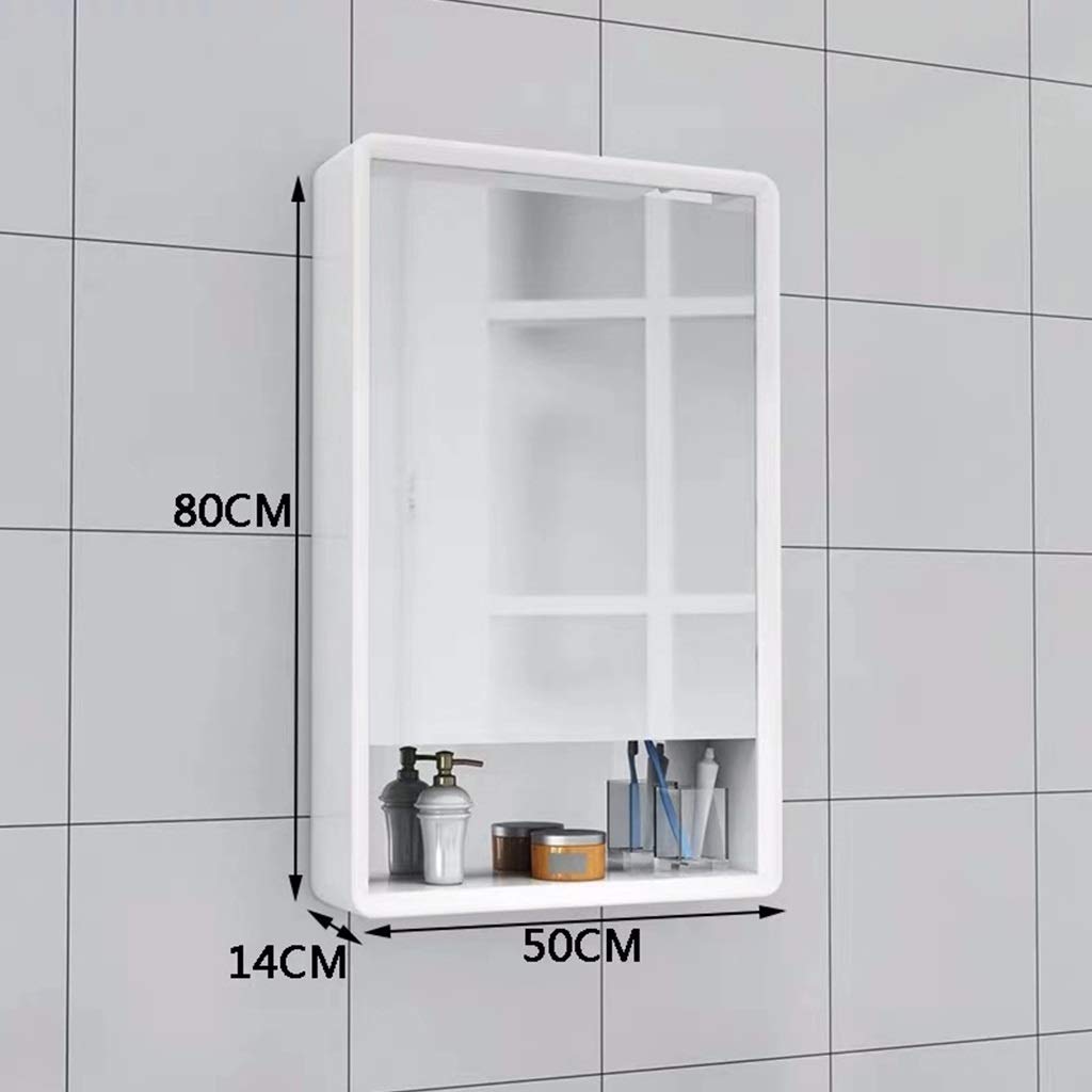 Spiegelschränke Badezimmer-Wandspiegel aus Eichenholz, Kosmetikspiegel mit Ablage, Kosmetikschrank, Massivholz-Aufbewahrungsschrank (Farbe: Weiß, Größe: 50 x 80 cm)
