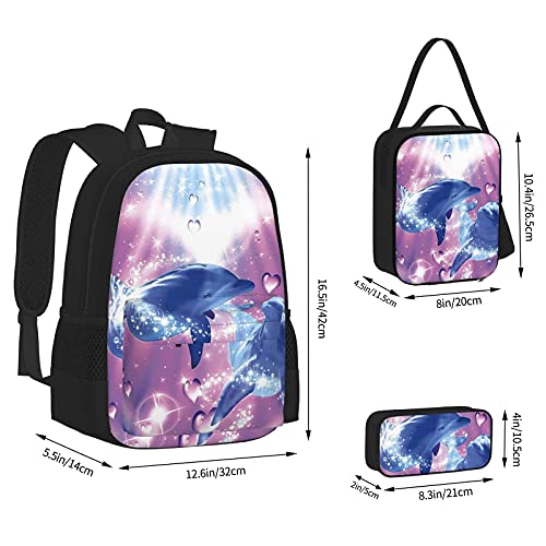 Dolphins in Love Print Rugzak voor jongens Tieners Boekentas Reizen Dagrugzak, Lunch Bag en Pencil Case combinatie - Afbeelding 5