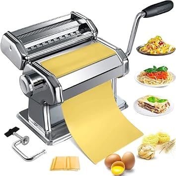 Noodle maker, stainless steel noodle machine, household manual noodle maker, spaghetti/lasagna/dumpling skin, suitable for home and commercial use A