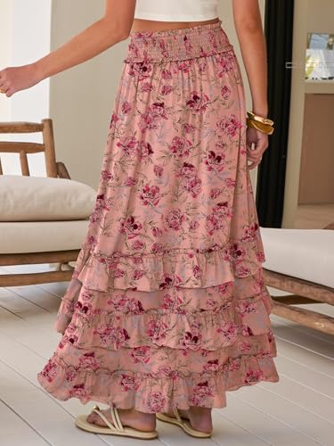 ANRABESS Maxi Skirts for Women Summer Boho Tiered Flowy Elastic High Waist Beach Long Skirt Casual Spring Vacation Outfits Small - image 4