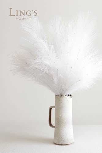 Miniatura 2 de Ling's Moment Hierba artificial de las pampas, 6 piezas de jarrón de hierba pomposa blanca falsa, arreglo floral para bricolaje, bohemio, boda,