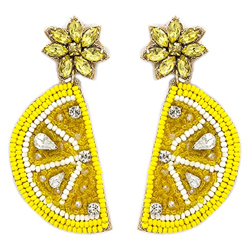 Beaded Lemon Post Earrings Handmade Lemon Earrings Tropical