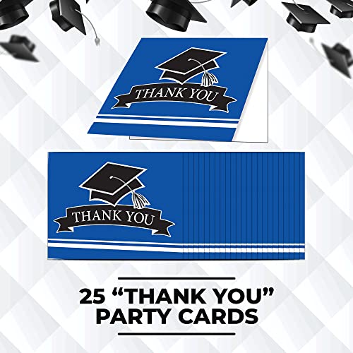 Creative Converting 25 Count Blue Celebrate! Party Invitations And 25 "Thank You Cards - Graduation Supplies For Class Of 2022 Bulk Supply Set With Black Grad Cap #TOP2