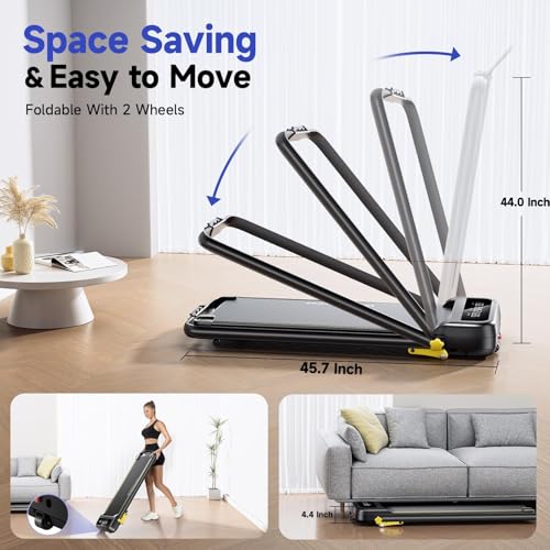 Foldable Treadmill with Incline, Walking Pad with Handle Bar 3 Level Incline, Portable Folding Treadmills for Home/Office 300 Lbs Capacity, Quiet Desk Treadmill with Remote Control & APP3