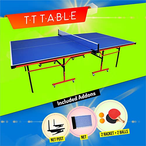 Image of ‎Classic Active Wood Table Tennis Table w /Both Side Laminated & Wheels w /Lock (TT Net + 2 TT Racket & 2 Balls) (18 mm Top Thickness Speedo)