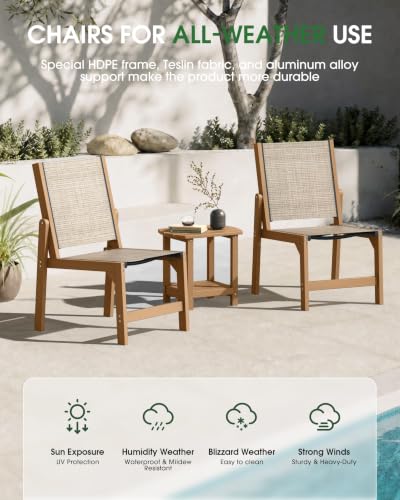 Image of Patio Stackable Chair, HDPE Armless Outdoor Dining Chairs with Wide Seat, All-Weather Textilene Oversized Porch Chair for Garden, Poolside, Backyard, Deck | Teak