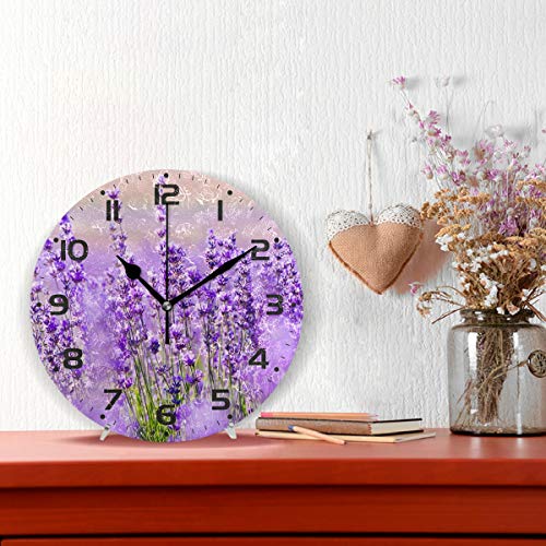 Naanle Purple Flower Floral Lavender Field Flowers Round/Square/Diamond Acrylic Wall Clock Oil Painting Home Office School Decorative Creative Dual Use Clock Art #TOP1