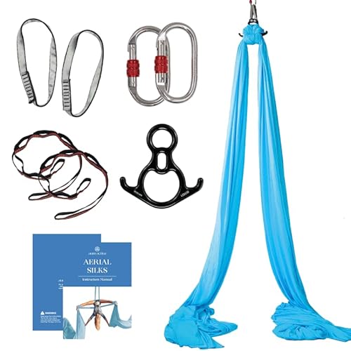 Aum Active Aerial Silks Starter Kit - Durable 9 Yards of Aerial Yoga Hammock with Hardware & Guide - Aerial Swing for Acrobatic Flying Yoga & All Levels (Aerial Rigging Point Up to 13ft)
