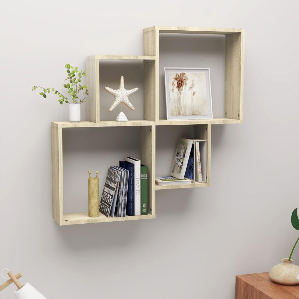vidaXL Mensola Muro Cubo Rovere Sonoma 80x15x78,5cm Legno Multistrato