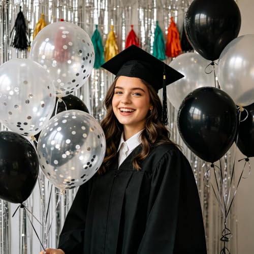 Image of 100pcs Silver Confetti Balloons 12 inch | Clear Latex balloon with Silver Confetti for Balloon Garland Arch Graduation Birthday New Years Party Decorations