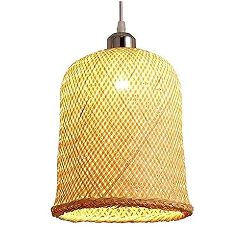Plafonnier bambou rotin tressé lanterne suspension E27 lustre salon de thé et restaurant
