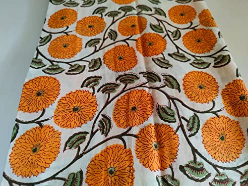 Image of Floral Printed Cotton Fabric Cloth Hand Block Print Fabric Women Material Running Jaipuri Hand Block Printed Women Dress Material Kurtis Natural 44 inch Inches Width 2.5 Meter (Pattern 13)