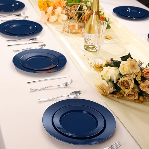 Image of Goodluck 200PCS Navy Blue Plastic Plates, Disposable Blue Plates